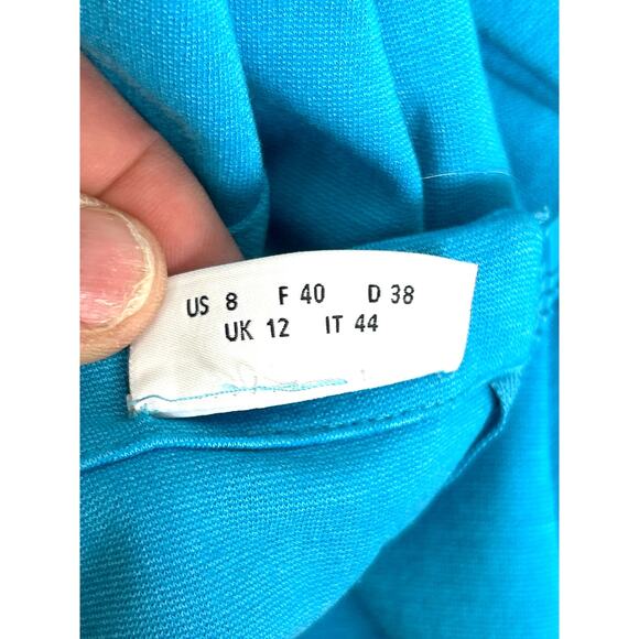 Akris Punto Womens 8 Blue Bateau Neck Three-Quarter Bell Sleeve Blouse - Picture 6 of 6